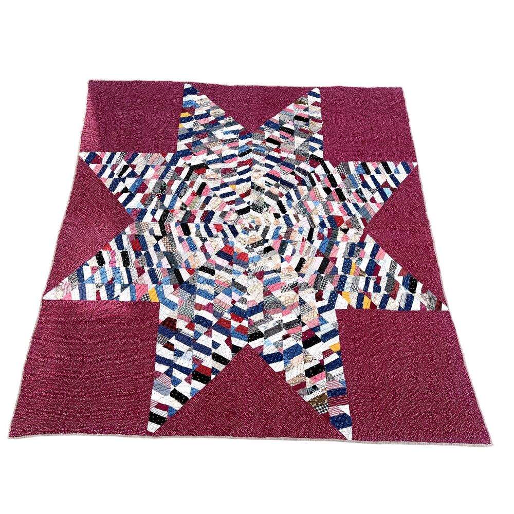Mabel Bradley's 1910 Lone Star Quilt Masterpiece Queen Hand Pieced & Quilted
